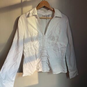Y2K Milkmaid Ruched White Blouse Top XL Coquette Feminine‎ Indie Sleaze Bohemian